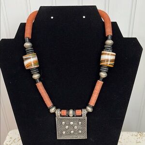 Silver and Cognac Statement Necklace